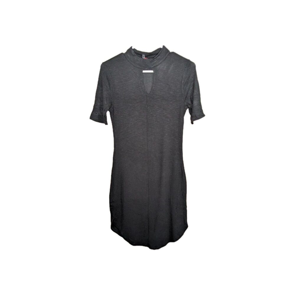 Women's Black Dress Size Medium Spandex Half Sleeve Knee Length Chest Opening